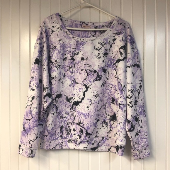 Juicy Couture Crewneck Pullover Tie Dye Sweatshirt Large Purple Black Marbled - Picture 1 of 4